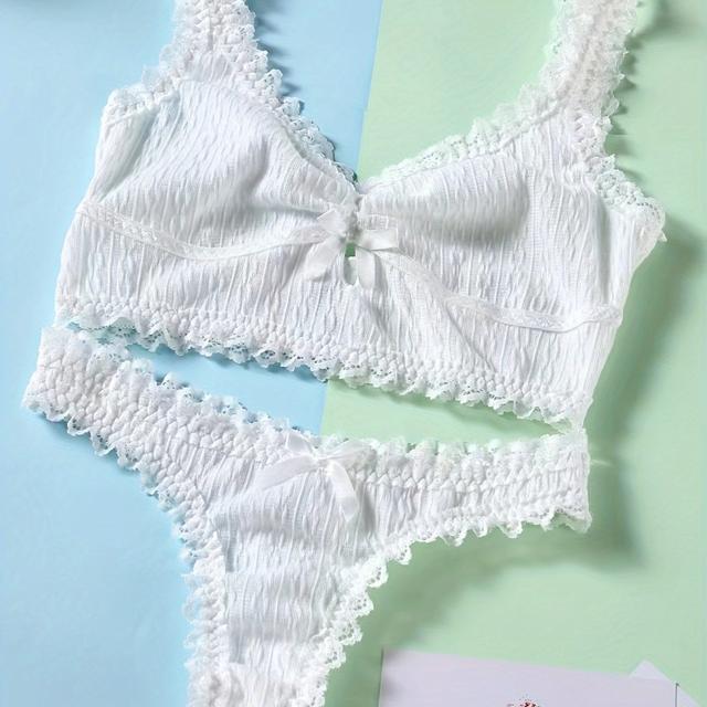 TEMU Comfortable Skin-friendly Fabric, Wire-free Lace Trim Bra Set