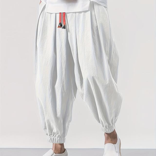 TEMU بنطلون رجالي واسع الأرجل - مريح بخصر مطاطي بدون لف، بنطلون صيفي/ربيعي سادة للرجال الطوال والكبار، قابل للغسيل يدوي أو التنظيف الجاف