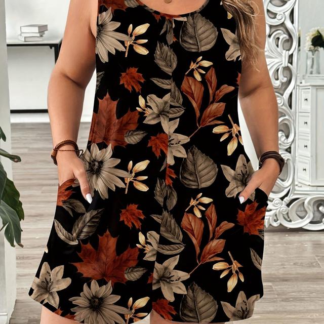 TEMU Plus Size, Plus - Size Sleeveless Rompers With Leaf Prints Are Warm - And Eye - Catching. Are Suitable For Love Style, Ideal For Autumn Or Outdoor Gatherings.