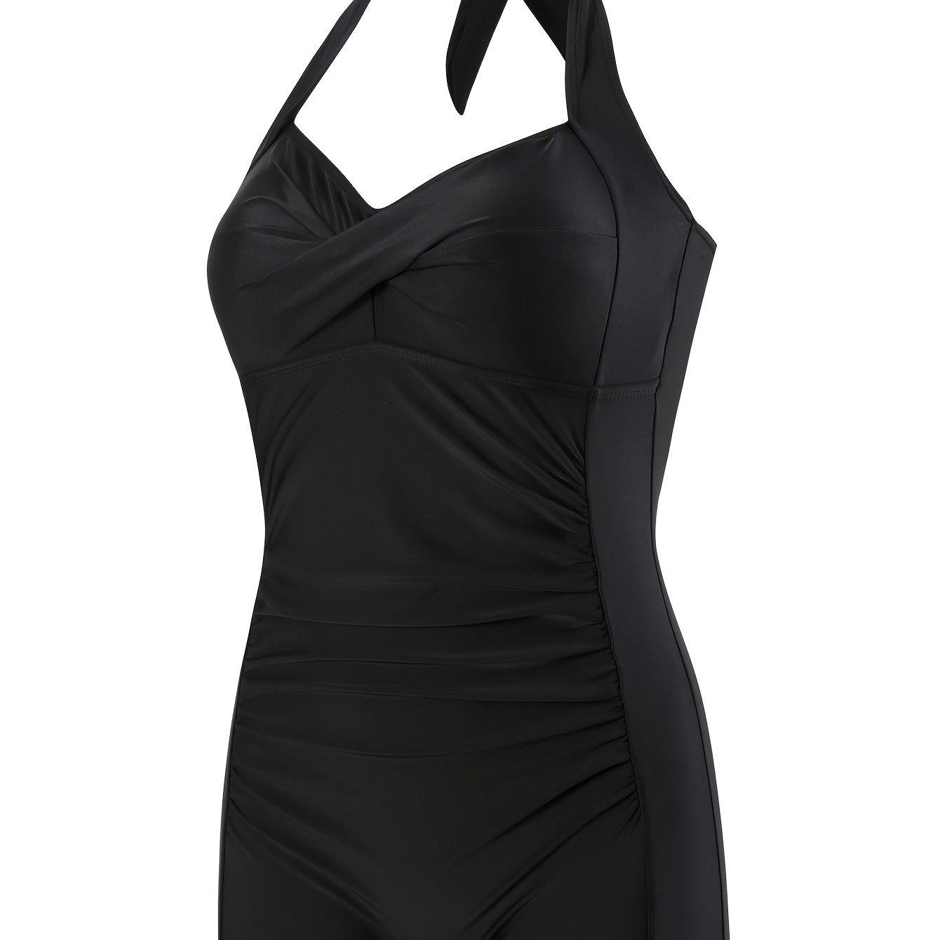 TEMU -cross Chest Bag Solid Color Neck Pleated Cover Belly One-piece Fashionable -piece Swimsuit