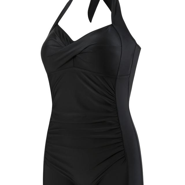 TEMU -cross Chest Bag Solid Color Neck Pleated Cover Belly One-piece Fashionable -piece Swimsuit