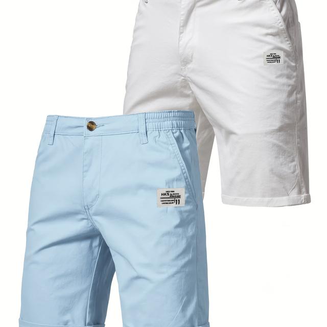 TEMU 2 Stück Herren Freizeit Cargo Shorts - Klassischer Schnitt, Gerade Beine, Reißverschluss , Hellblau und Beige, Shorts | Freizeit Shorts | Leicht dehnbares Gewebe