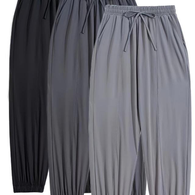 TEMU Women's 3pcs Quick-dry Joggers With Drawstring Waist - Solid Color, Polyester, Non-stretch, Activewear