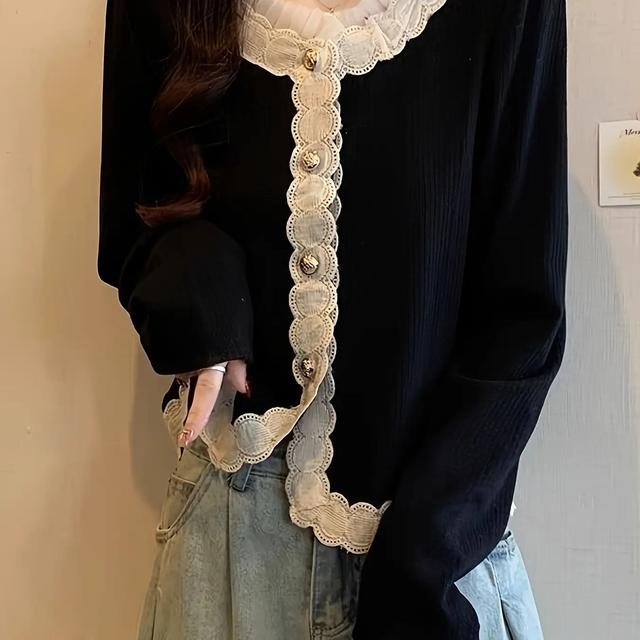 TEMU プラスサイズ、春の新作!レースパッチワークリトルスタイルカーディガン|プラスサイズゆったりフィット、デート・仕事・カジュアルに最適なトトップ!