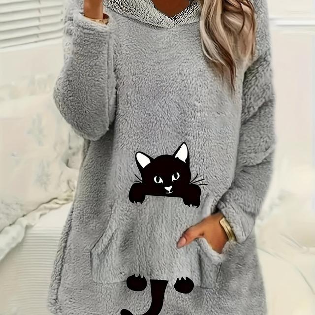TEMU 2024 capucha de bolsillo estampado de cara de lana y gruesa de otoño/invierno, estilo de otoño, estilo de invierno, lana, con forro polar, de larga, sudadera con capucha y bolsillo