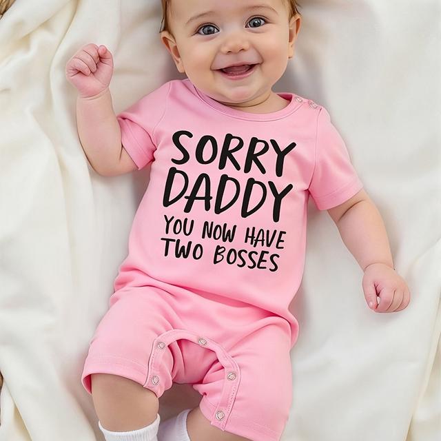 TEMU Letter Print New Baby Jumpsuit Summer Short-sleeved Baby Four- Romper Pregnancy Gift, For Outdoor