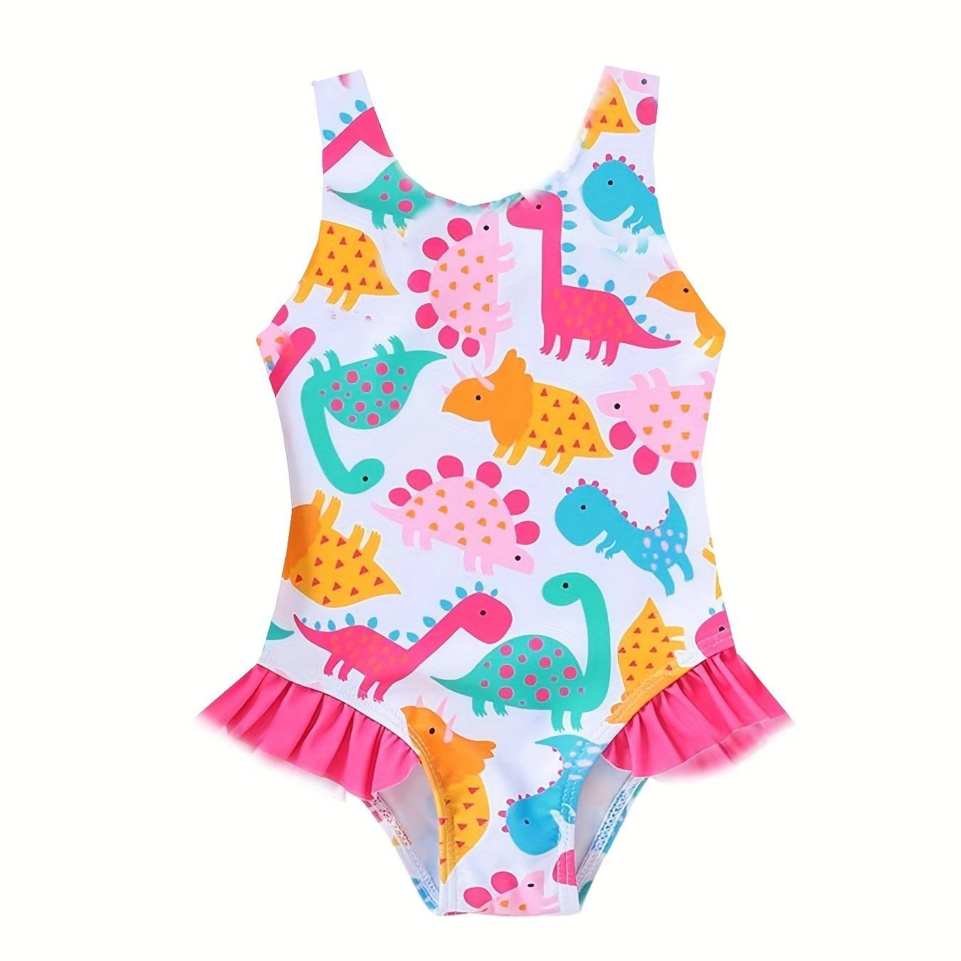 TEMU Infant And Toddler Vest 1pc Swimsuit With Cute Dinosaur Print, Girls' Beach And Swimwear For Little Girls