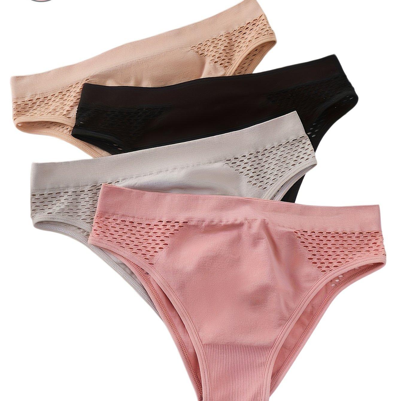 TEMU Bragas de cintura para mujer, 4 piezas, , estilo deportivo sexy con aberturas, bragas sin costuras de cintura , bragas individuales triangulares