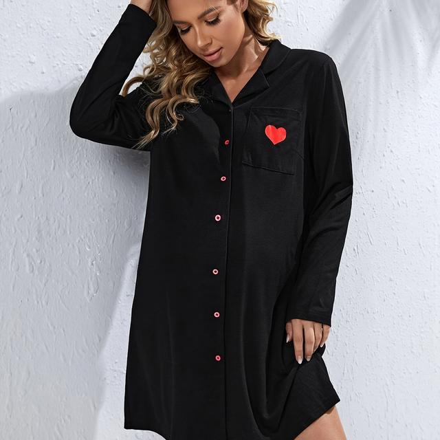 TEMU de Dormir Casual para Mulheres Grávidas, Vestido de para o Outono, Roupas Confortáveis de Maternidade, Roupas de Amamentação Pretas