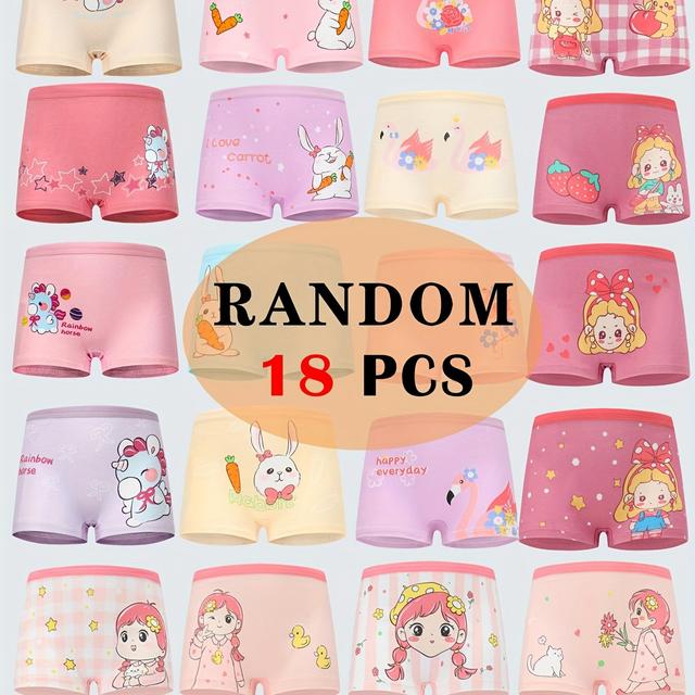 TEMU Random 18pcs/pack Girls' Boxer Briefs Cartoon Animal Pattern Elastic Breathable Girls' Underwear