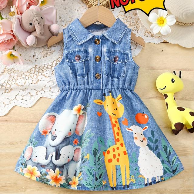 TEMU Сукня без рукавів з коміром анімалістичного принту