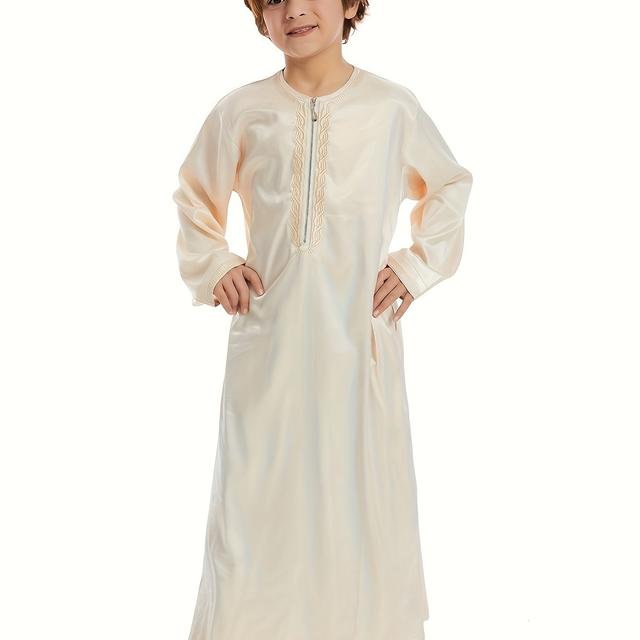 TEMU Mittlerer Arabischer Jugendjungen-Umhang, Traditionelles Ethno-Kostüm für Ramadan Eid Feiern mit Stickerei - Weich