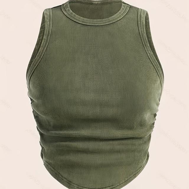 TEMU Summer Vintage Solid Color Pleated Vest