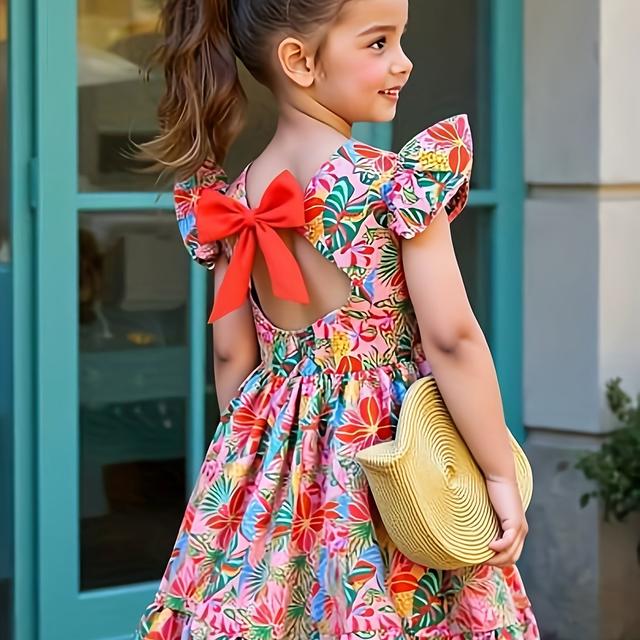 TEMU Floral Hollow-out Backless Casual Dress