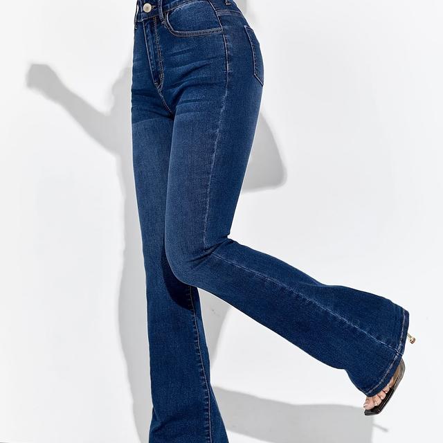 TEMU Dark Blue Fashionable Whiskered Elastic Flared Pants