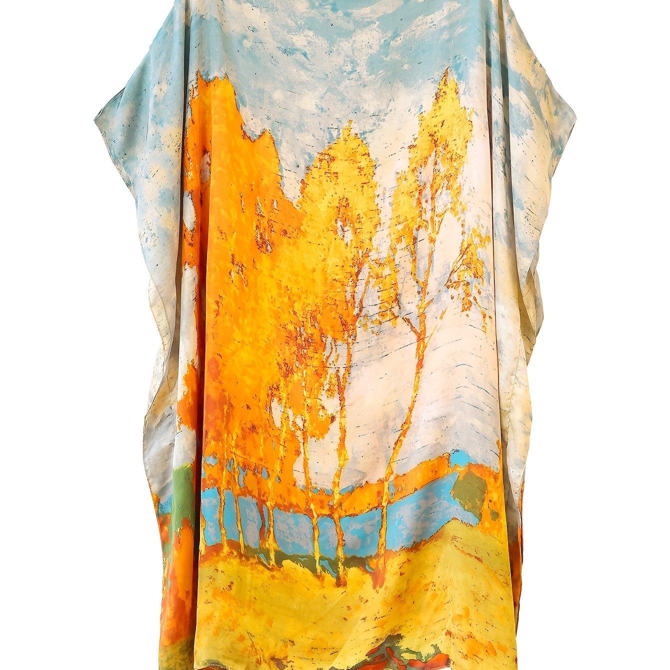 TEMU High-end Women's Summer Travel Plant Print Clothing, Bohemian Style, 26ss Mid-summer Trend