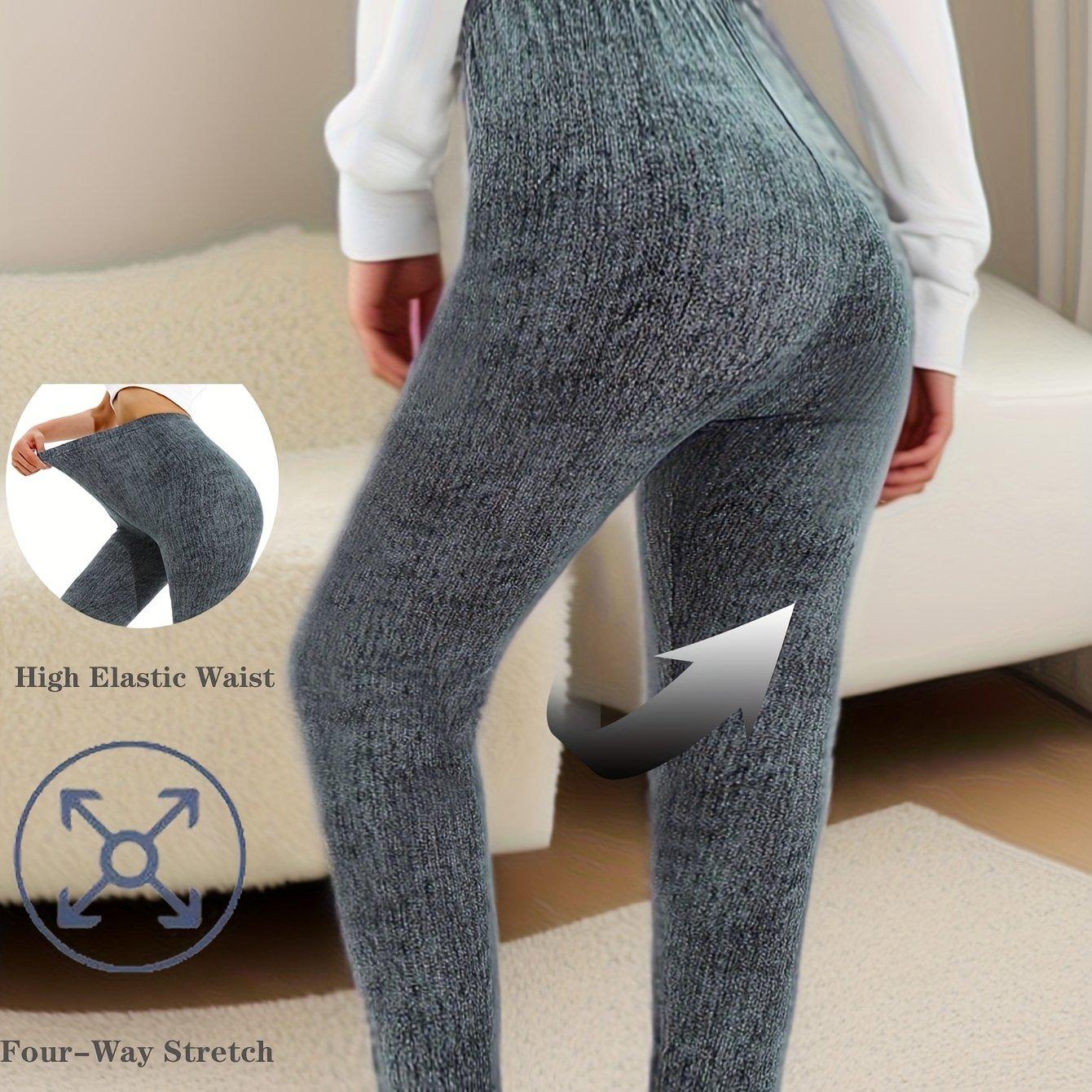 TEMU Tallas grandes, leggings de pierna en Y para mujer, mallas suaves, atuendos, pantalones de puntos, color de puntos de cáñamo, pantalones de cintura de elasticidad