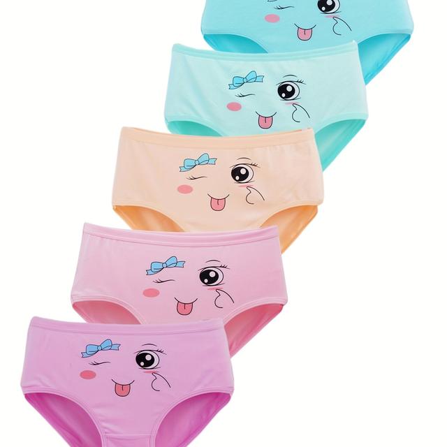 TEMU Zestaw 5 sztuk dziewczęcych stringów z kreskówkowymi wzorami w radosnych kolorach, wygodna bielizna na każdą porę roku