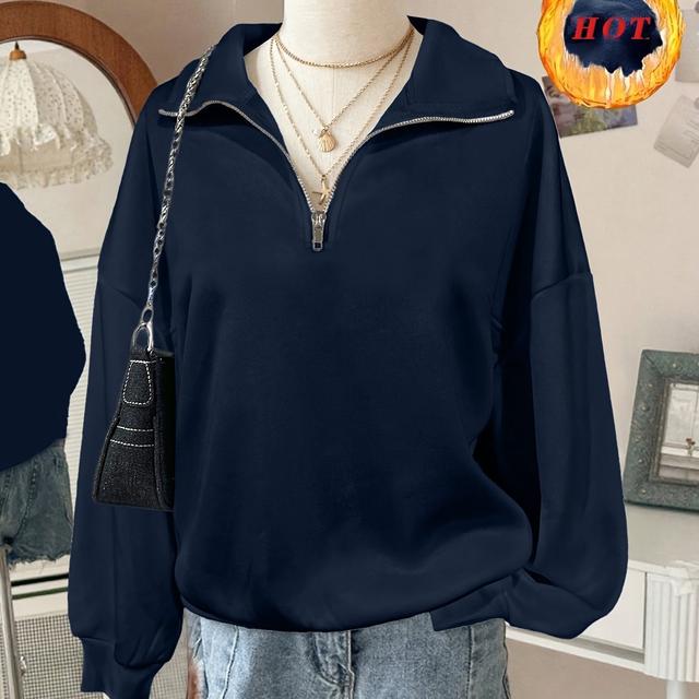 TEMU New Fashionable Simple Solid Color Pattern Women's Casual Trendy Zipper Sweatshirt