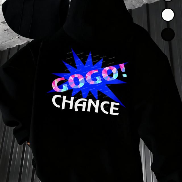 TEMU 【商品名】フード付きスウェットシャツ グレー GOGO CHANCE プリント Y2K ス 秋ウェア 服装 ギフト スフィット 洗濯機洗い可 日本製 プリント 面白いデザイン