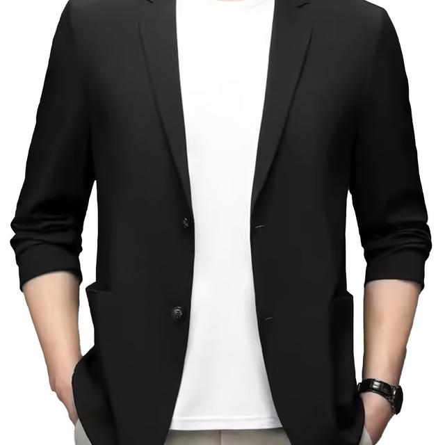 TEMU 2025 Men's Lightweight Blazer - British Style Slim Fit Casual Suit Jacket, Summer Breathable Available In Various Colors