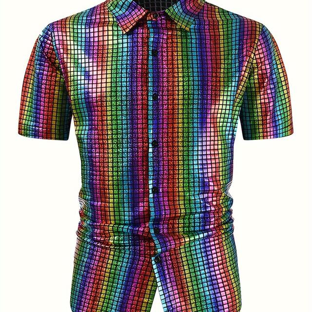 TEMU Sequin Shirt With Lapel And Glossy Finish T-shirt M-l