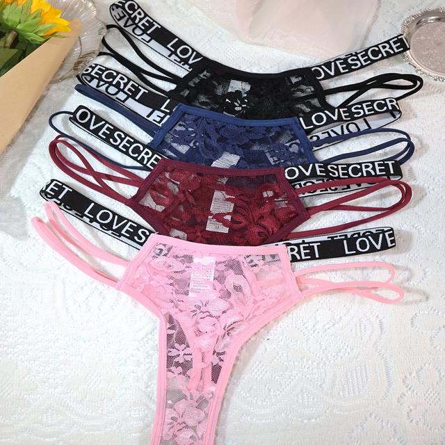TEMU Set Of 4 Sexy Lace Stretch Breathable Low-rise Thongs