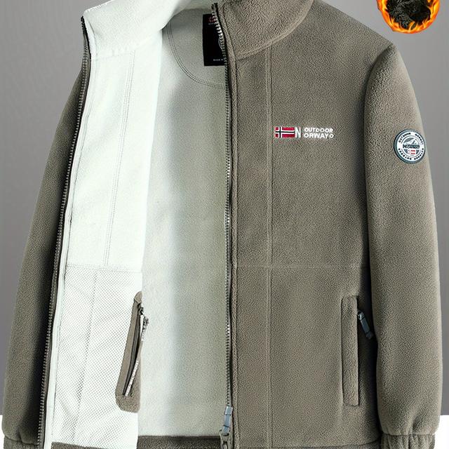 TEMU 2025 New Arrival Fleece Jacket For Men, Autumn And Winter Thickened Plush Open Front Sweatshirt With Double-sided Fleece Windproof Warm Jacket