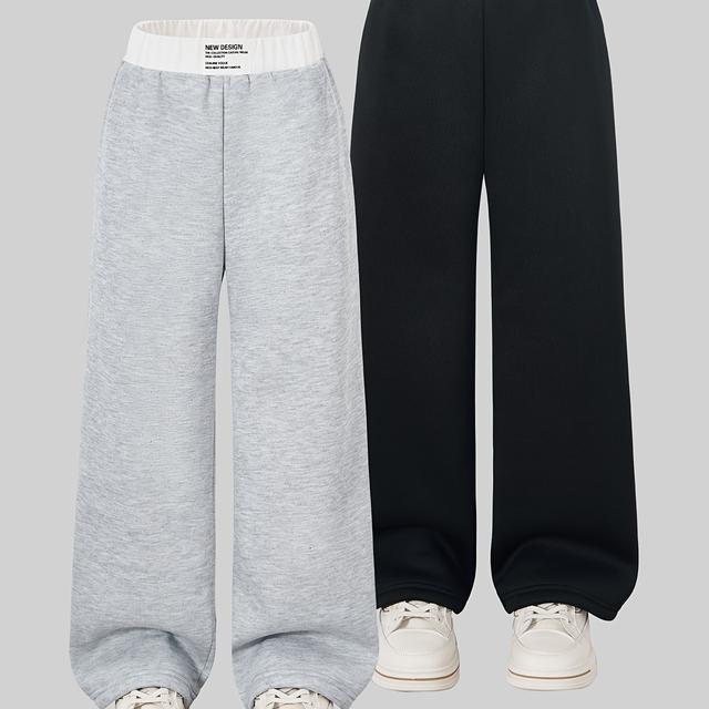 TEMU Pantalon d'automne/hiver pour fille, tailles 120-160, nouveau design Zhangzi à "lettre" unie, et élégant, doublé pour la chaleur, pantalon long à jambe droite, parfait pour l'extérieur