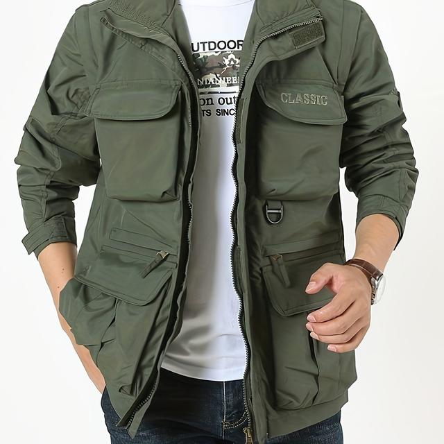 TEMU Men's Quick-dry Jacket With Multiple Pockets, Featuring Removable Sleeves And Hood With Zippers. It Has Exterior Pockets And 1 Interior Zip Pocket