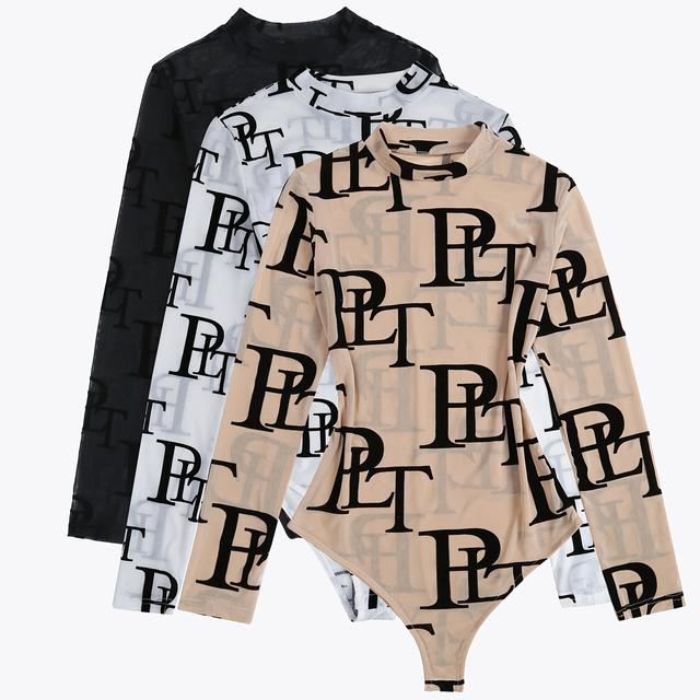 TEMU Ensemble pièces comprenant une combinaison en velours mesh transparent avec imprimé de lettres, style Y2K tendance