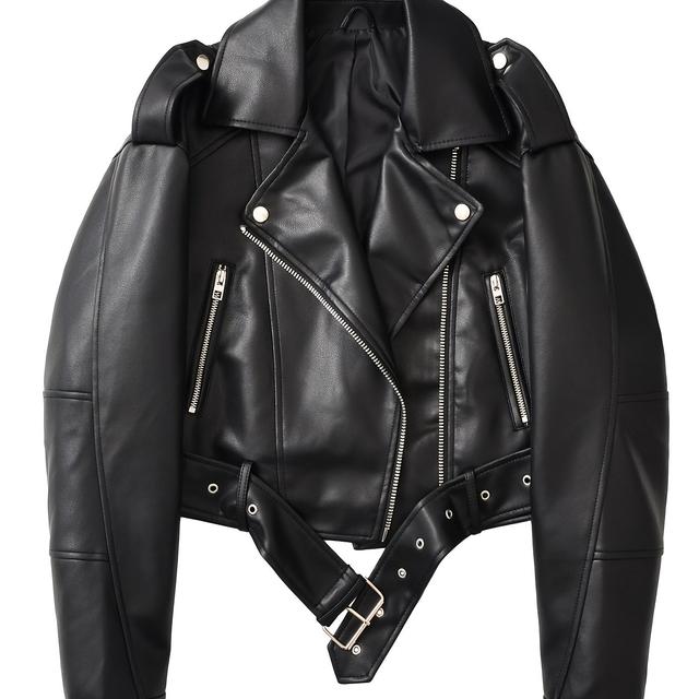 TEMU 2025 Short Faux Leather Jacket Spring And Autumn Temperament Motorcycle Jacket Women's Clothing