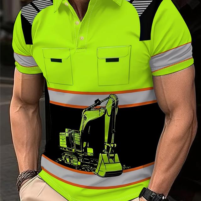 TEMU Men's Casual Short-sleeve Top With An Excavator Design