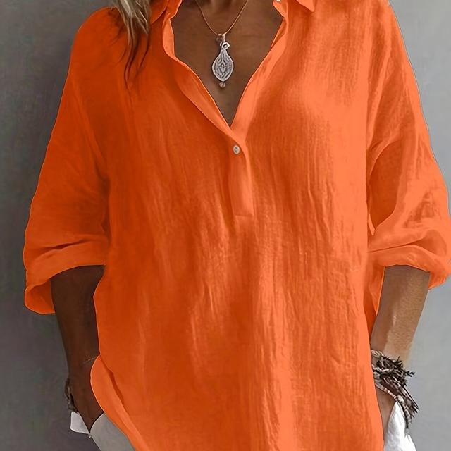 TEMU Plusstorlek, Ny Fantastiskt Elegant Mångsidig Damskjorta i Plusstorlek med Halvöppen Krage och Långa Ärmar
