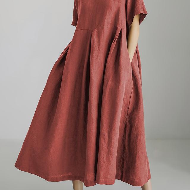 TEMU Taille plus - 2024 - Robe longue taille haute - Couleur unie violet, coupe avec poches, style décontracté d'été pour femmes, robe d'été décontractée | Design taille haute | Tissu non extensible