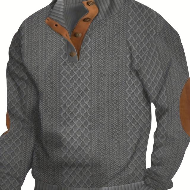 TEMU Sudadera casual de manga larga para hombre, con cuello y tejido jacquard Henley para otoño e invierno de 2025
