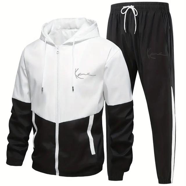 TEMU مجموعة هودي ووجبة رياضية للرجال - أسود وأبيض، قصة فضفاضة، ملابس كاجوال بسحاب لفصل /الشتاء، ملابس كاجوال|هودي سويت شيرت|جاكيت بسحاب، سويت شيرت هودي