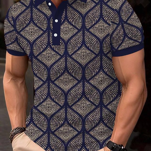 TEMU Men's Casual Breathable Short Sleeve T-shirt | All , Slight Stretch Fabric, Lapel Collar With Button Details, Perfect For Summer, Plus Size