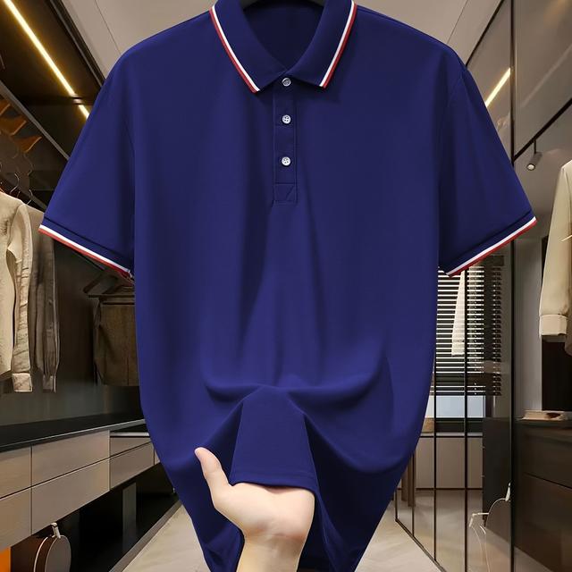 TEMU Fashionable Creative Print, Mature Charm Men's Plus-size With Large Lapel, Henley Style, Comfortable And Breathable, A Must-have For Summer, Plus Size