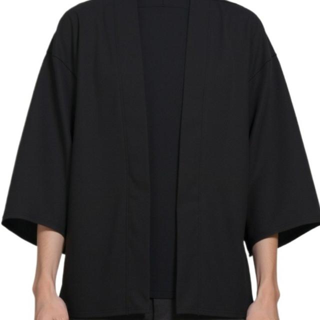 TEMU Zwarte Kimono Stijl Open Cardigan Jas met 7/8 Lengte Mouwen