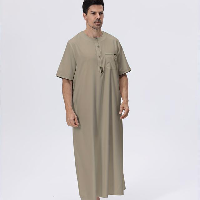 TEMU Robe Arabe pour Hommes - Vêtement Traditionnel Islamique à Boutons, Tissu Non Élastique pour et - Tenue Moyen-Orientale (Beige/Ton Uni) - Habillage Musulman Toutes , Design , Lavable à