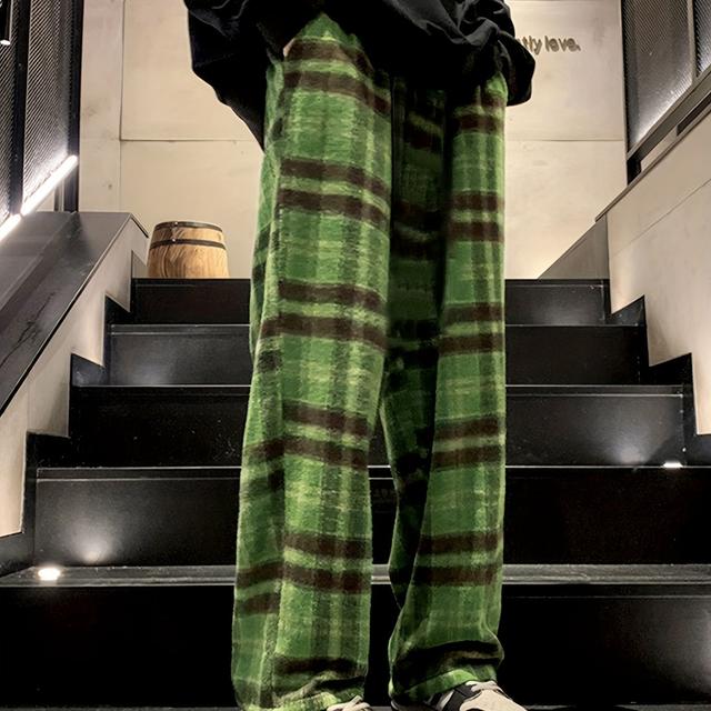 TEMU กางเกงขายาวลายสก็อตแบบลำลองสำหรับผู้ชายพร้อมเชือกผูกเอวและกระเป๋า กางเกงทรงหลวมน้ำหนักเบา เหมาะสำหรับกีฬาและสวมใส่แบบลำลอง