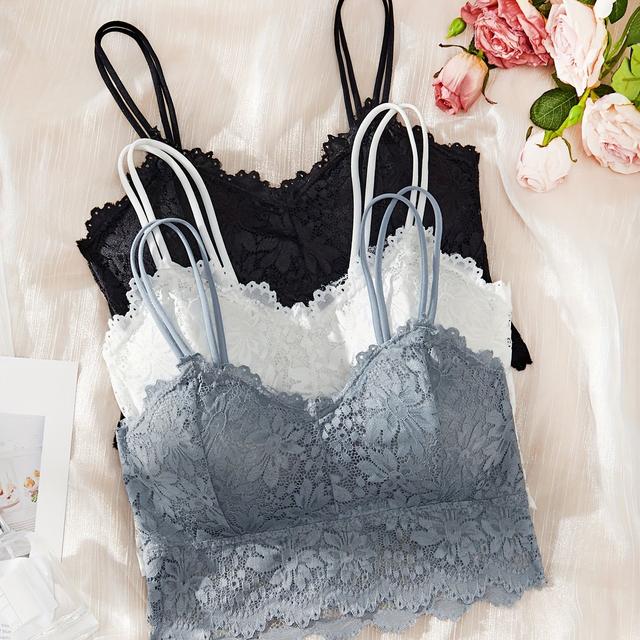 TEMU Ryggslagslös Trådlös Camisole Sexig Spets Underkläder Dam Svart Vit Grå 3- Set
