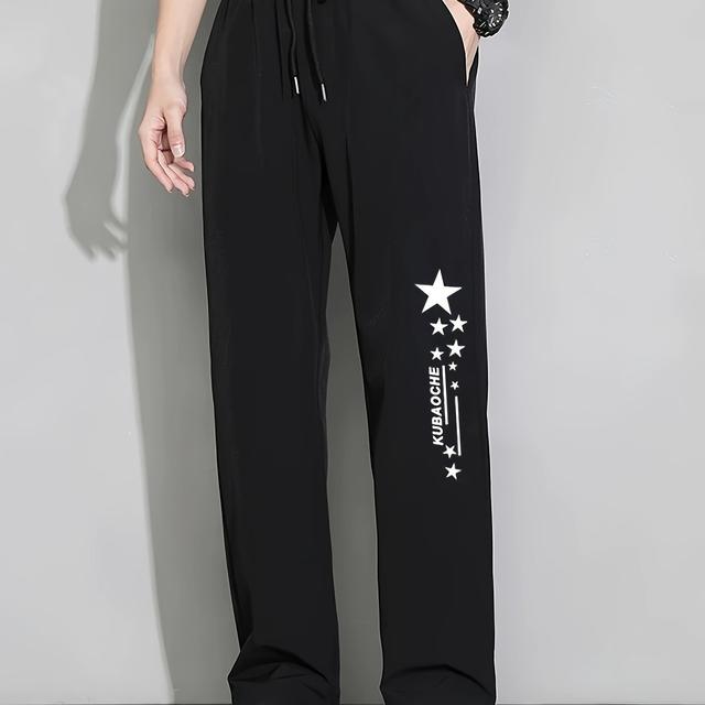 TEMU Men's Summer Fiber Casual Sports Pants, 100% Polyester, Breathable Straight-leg With Print Pattern, Non-stretch Woven Fabric, Regular Fit For Running, Hiking, Training & - 115g/m²