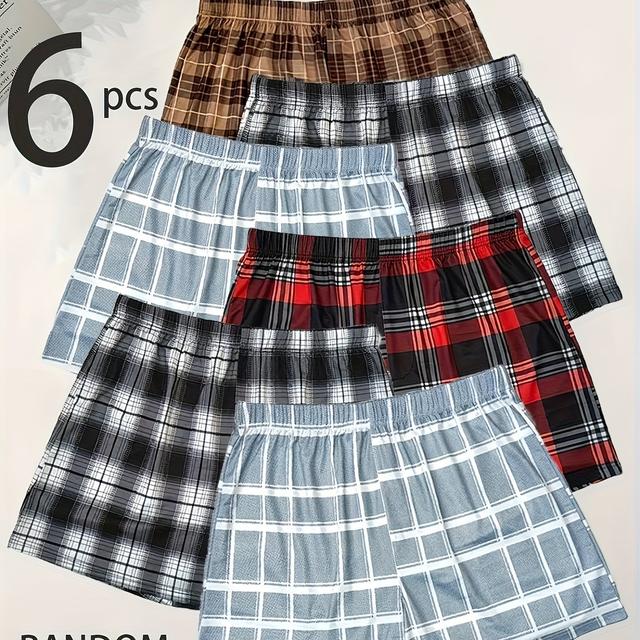 TEMU 6er-Pack Herren Boxershorts mit elastischem Bund – Karomuster, lockere Passform, waschmaschinengeeignet, hochelastisches und transparentfreies Material, mehrfarbig
