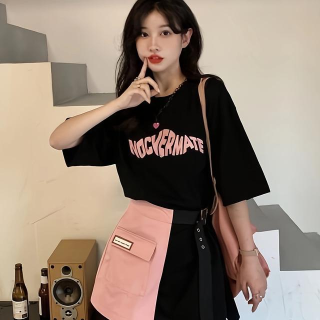 TEMU 女性用春夏新作デザインセンス半袖Tシャツ＋ハーフボディショートスカートセット トレンディで多目的