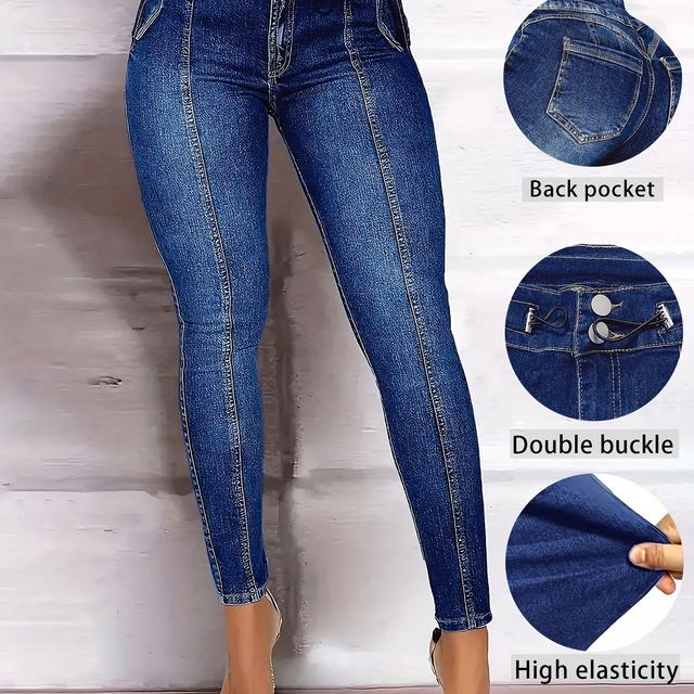 TEMU Damen Plus Size Jeans aus Denim D9241, lässige, dehnbare, schmal zulaufende Knöchelhose, einfarbig, lange Länge, kein Gürtel, alle Jahreszeiten, Kordelzug, Reißverschluss, für Freizeitaktivitäten