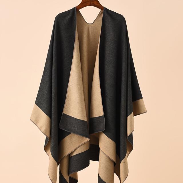 TEMU حجم كبير - سترة نسائية عارضة بياقة V وأكمام طويلة - معطف خفيف الوزن كبير الحجم مع فتحة أمامية، لون أسود وبني، مثالي للسفر في /الشتاء، والتسوق والأنشطة العارضة، ملابس الشتاء، غير مرن