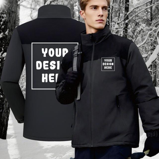 TEMU Custom Men's Collar Zip-up Windbreaker, Personalized With Double-sided Printing, Customizable Logo Design, Breathable And Comfortable, Suitable As A Gift For , Work Uniforms//