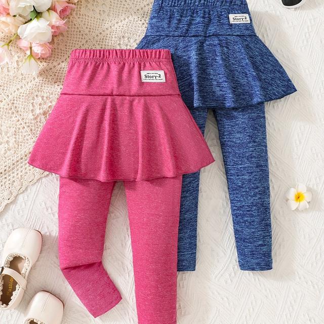TEMU (set Of 2) Casual Fitted Skirt Pants For Girls With Letter Tags For Summer, A Gift For A Lovely Daughter.